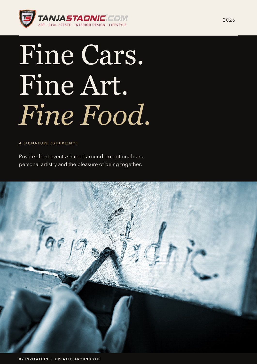 Fine Cars · Fine Art · Fine Food 2026 brochure cover