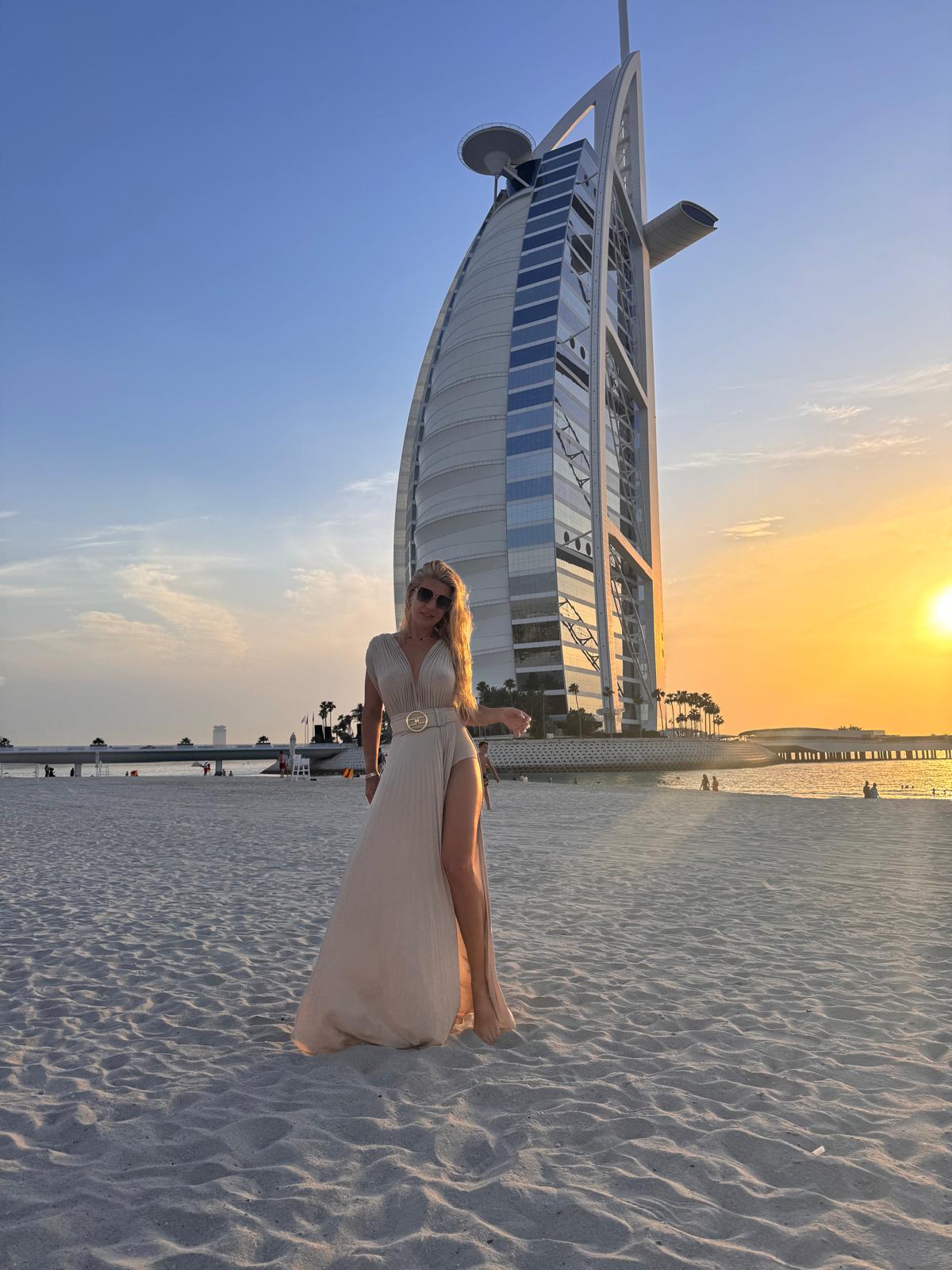 Tanja on a beach at sunset